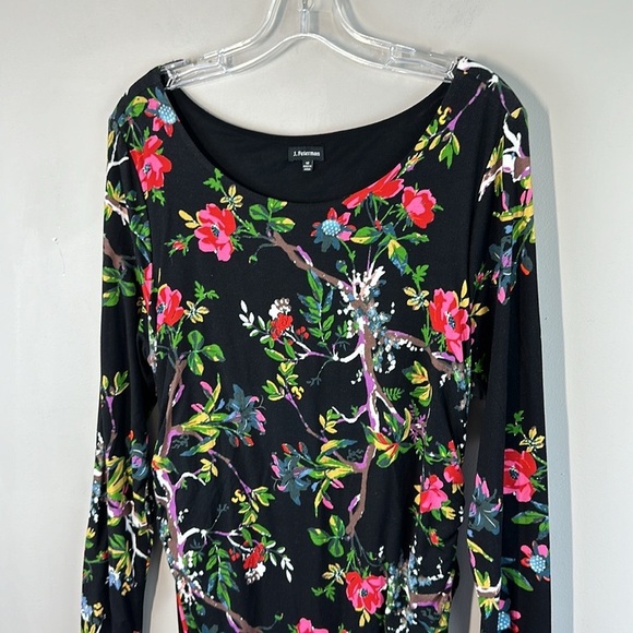 J.Peterman Dark Floral Ruched Side Jersey Knit Midi Dress Size 16 - Picture 3 of 12